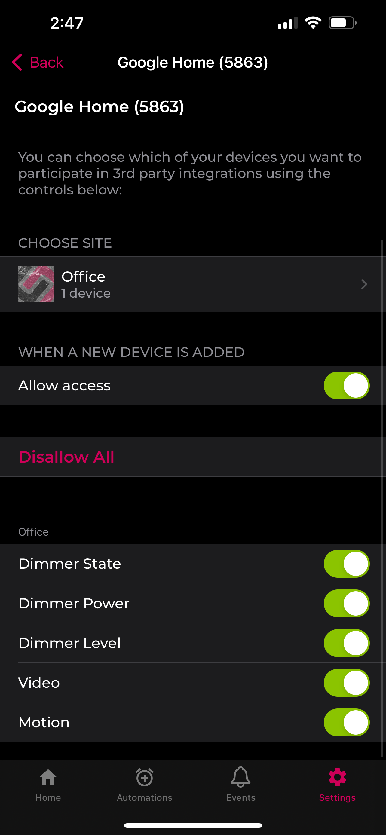Settings for 3rd Party Integrations