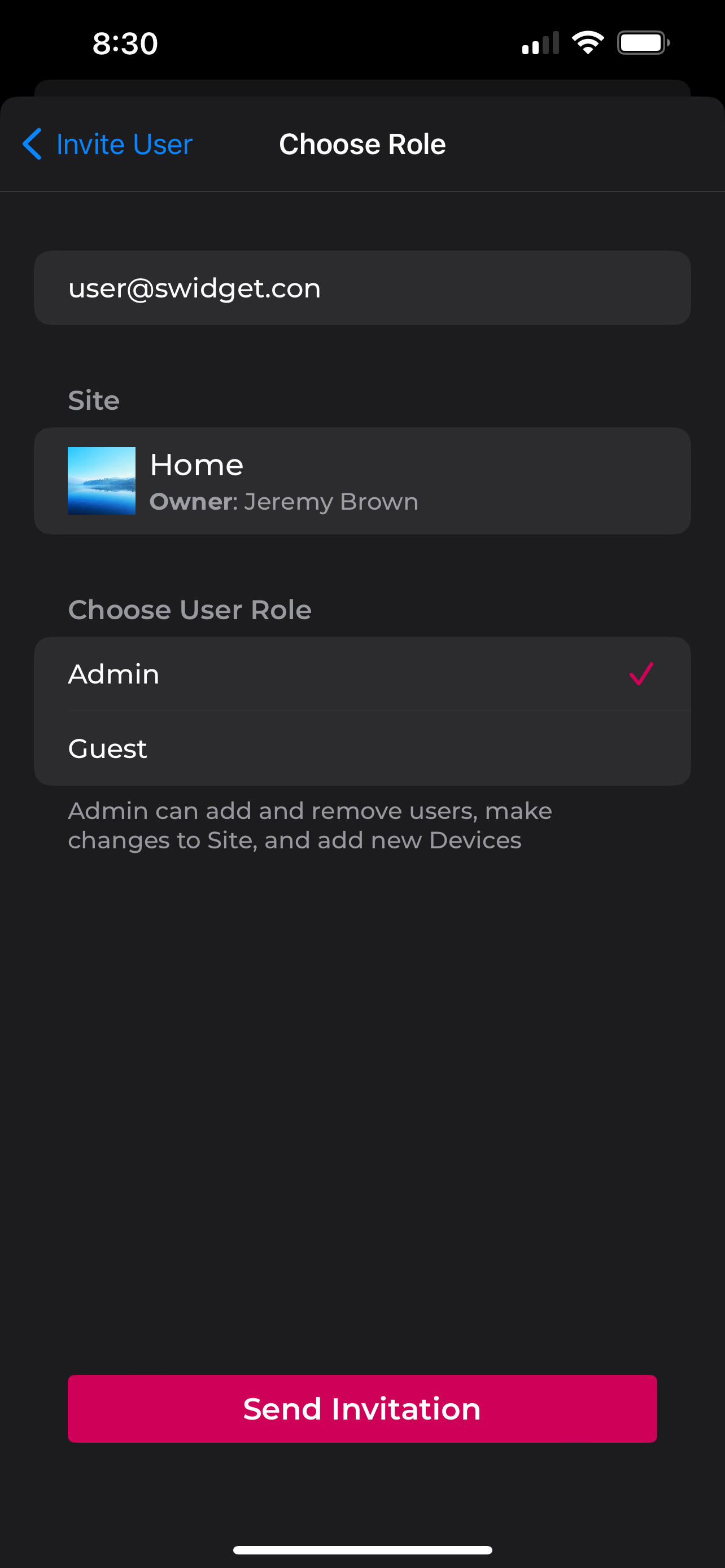 Choose Role Admin
