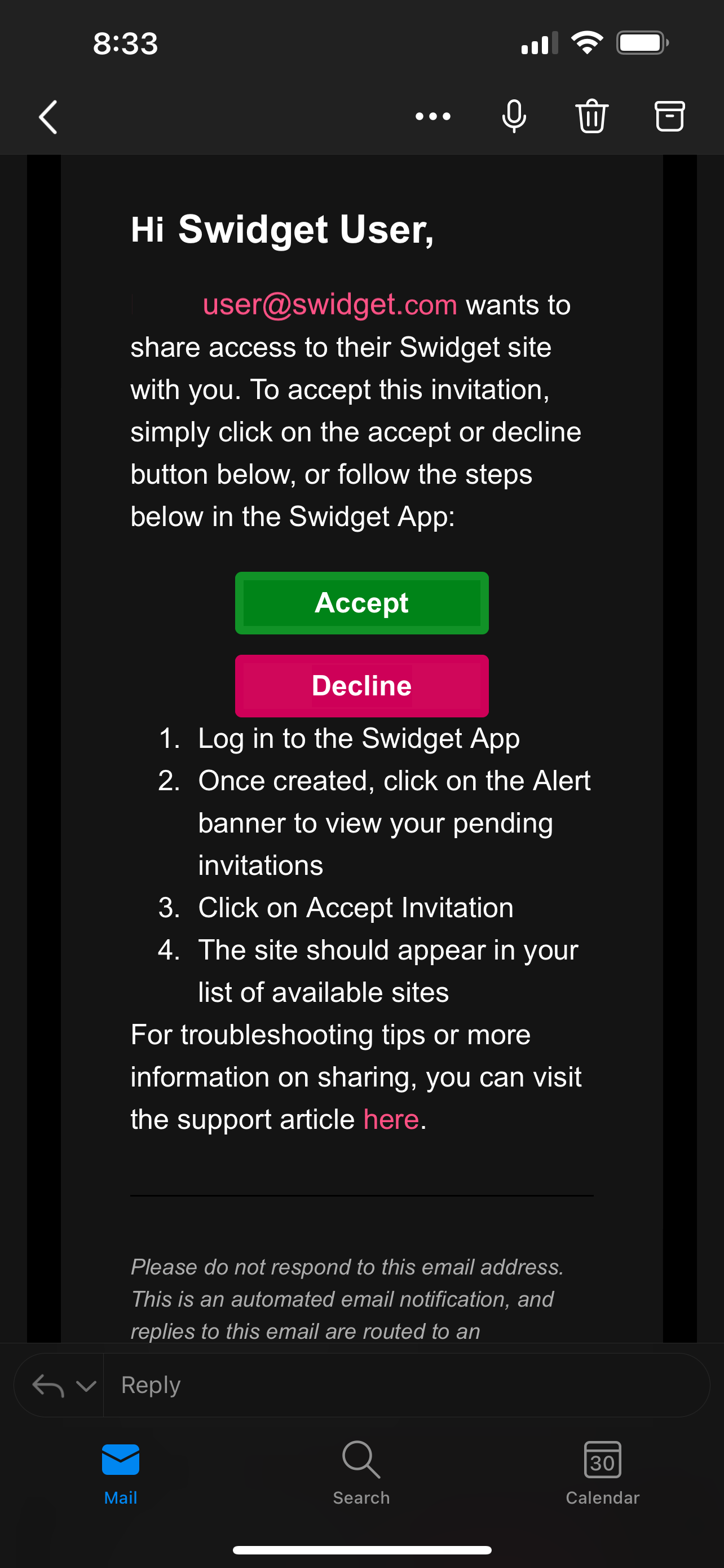 Invitation Email