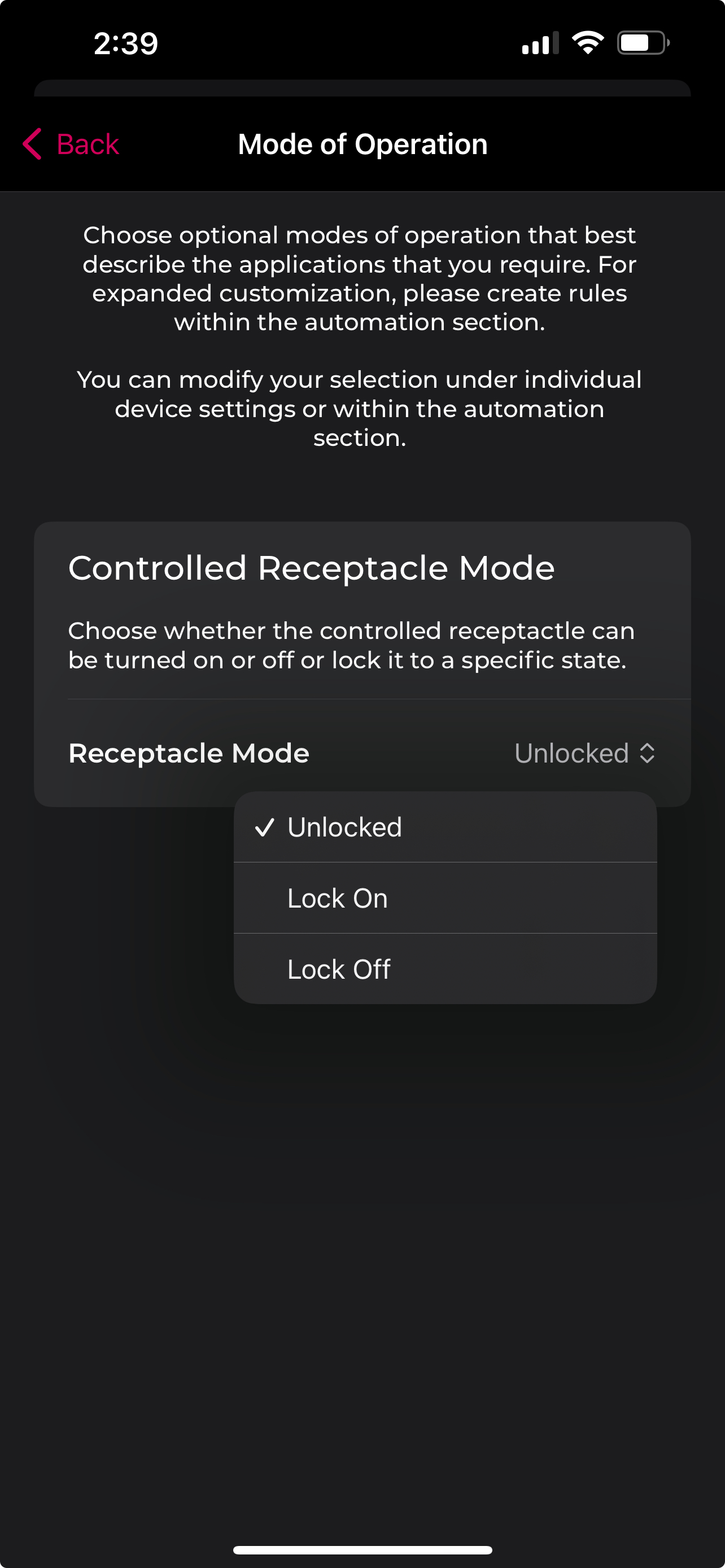 Controlled Receptacle Mode