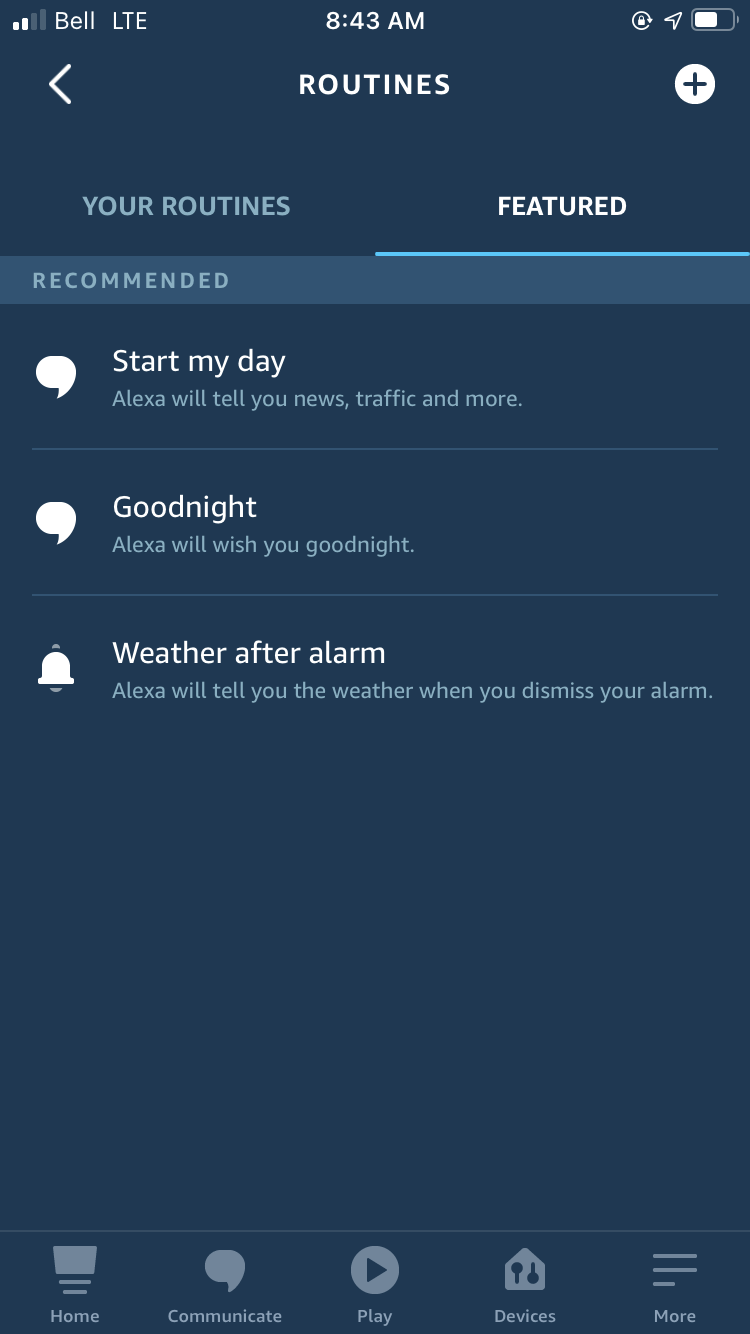 Alexa app routines screen