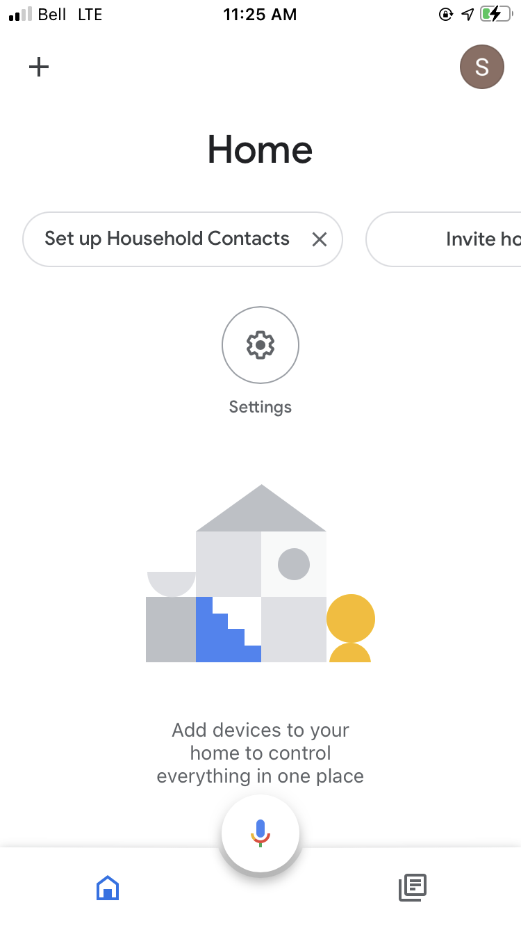 Google Home app home screen