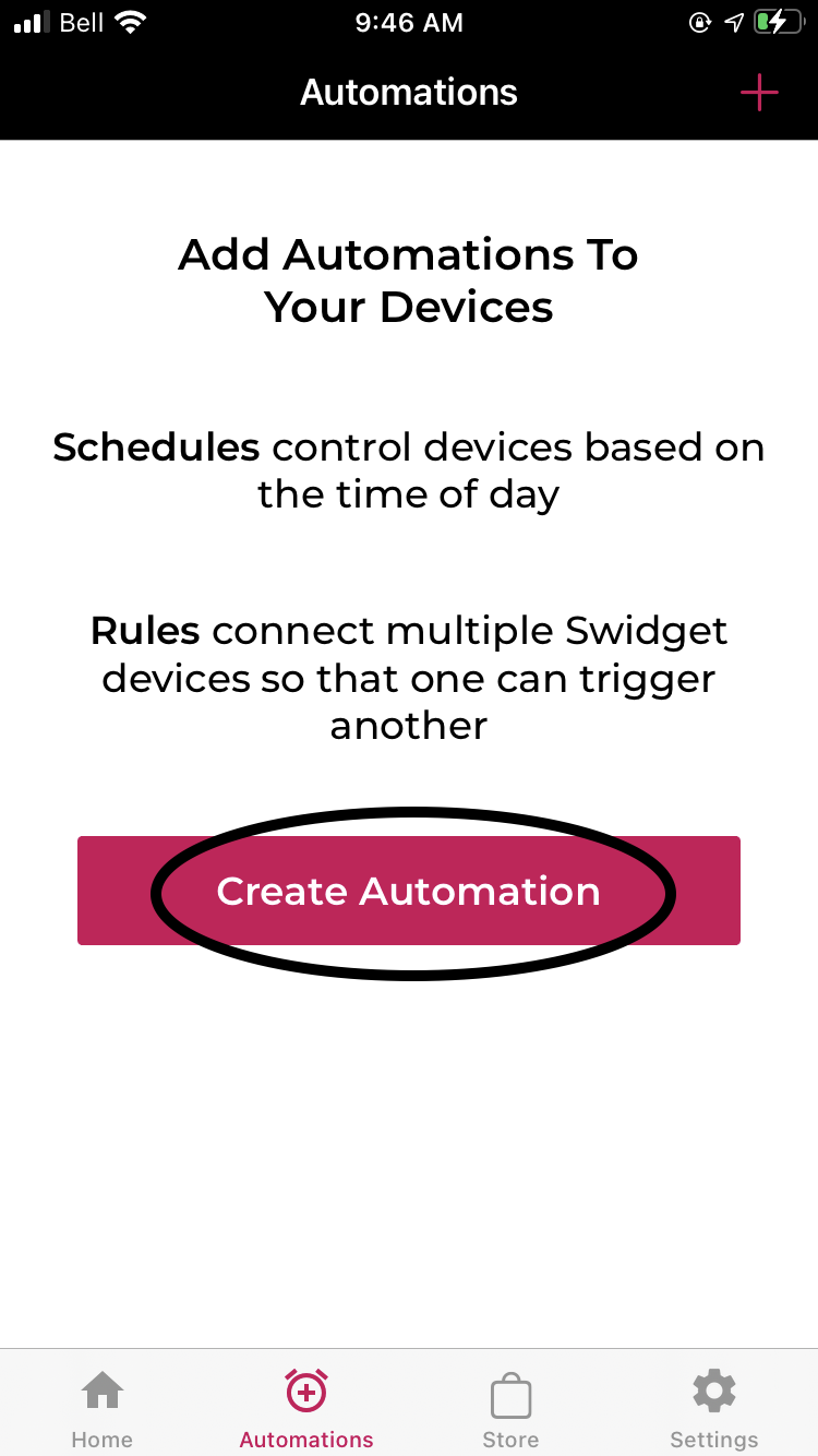 Automation screen create automation button