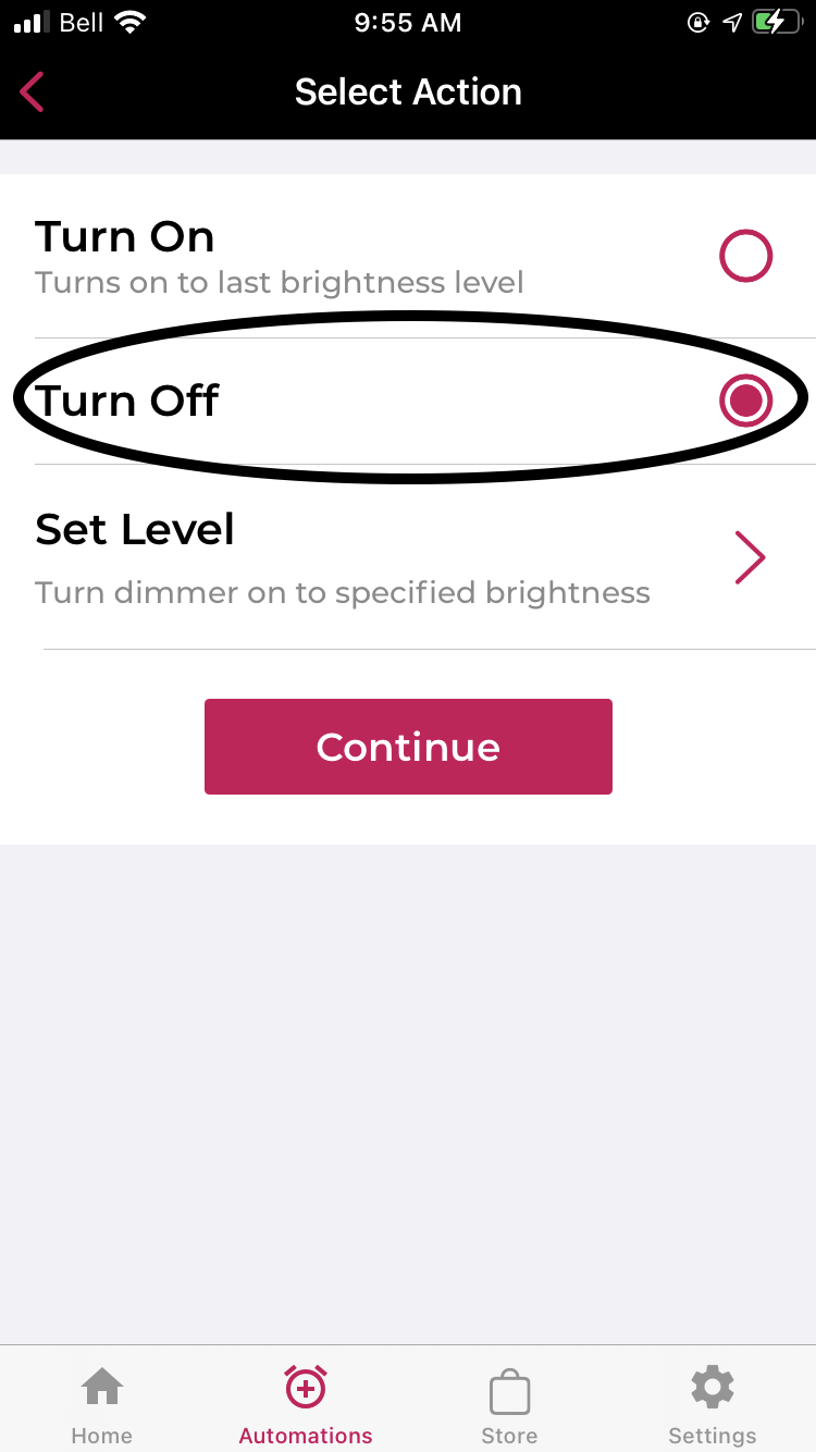 Select Action Dimmer OFF